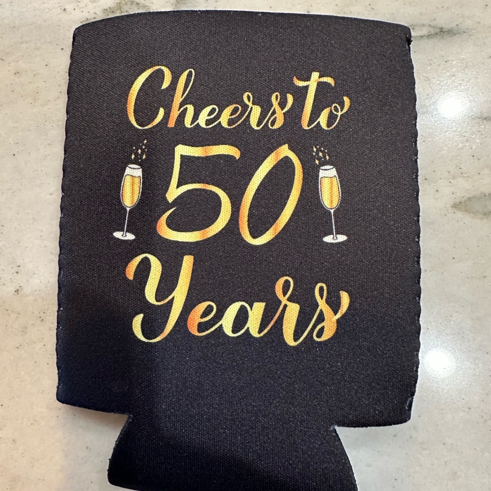 Cheers to 50 Years Black and Gold Can Koozies